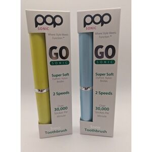 POP SONIC Go Sonic Toothbrush Super Soft 2 Speeds Yellow Blue Set NEW